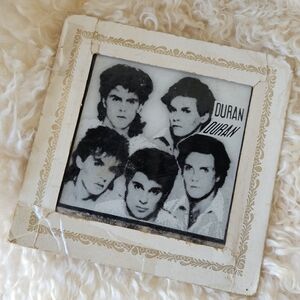Vintage 1980s DURSN DURAN Band Photo Decorative GLASS Tile With Frame